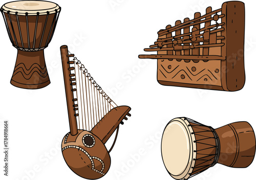Collection of Traditional African Musical Instruments Illustration.