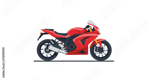 Sleek red sport motorcycle ready for thrilling adventure on open roads, capturing speed and freedom