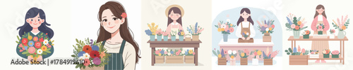 vector of woman selling flowers