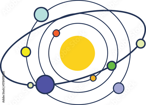 Solar System Vector Illustration with Orbiting Planets and Sun in Educational Space Science Design