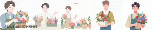 vector of young man selling flowers