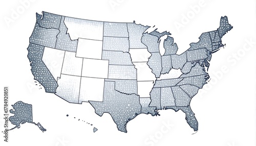 Illustrated Map of the United States of America with States Outlined Clearly