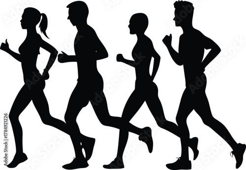 Runners Silhouette Set  Jogging People Group Vector Clipart