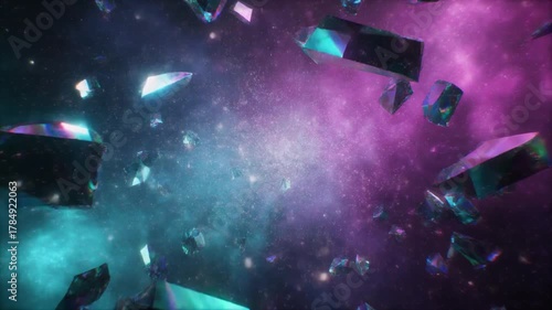Abstract Space Crystals Cosmic Galaxy Background, Nebula, Stars