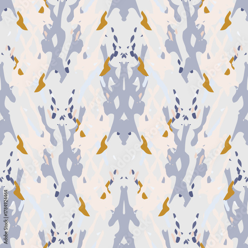 Spots, Ikat. Tie Dye, Batik. Seamless Pattern. Geometric Surface. Hand Drawn Painted. Tribal Shibori Fabric Design. Gray Yellow Folk Old Folklore Textile. Traditional Geometry Woven Tie dye Pattern.