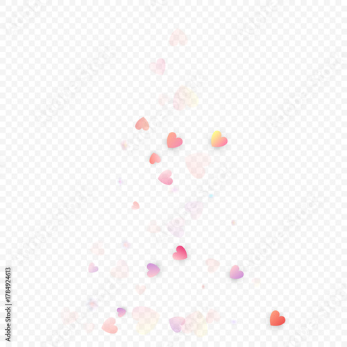 Heart love vector background. Valentine frame. Pink hearts confetti. Scattered love symbols. Random falling heart shape on transparent background. Beautiful Invitation, Greeting Card Illustration.