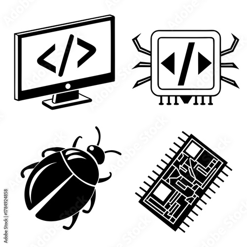 Software development vector icons, coding concept