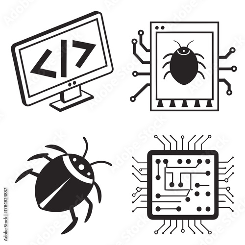 Collection of software development and debugging icons