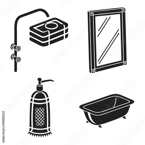 Bathroom interior with bathtub, shower, soap, and mirror