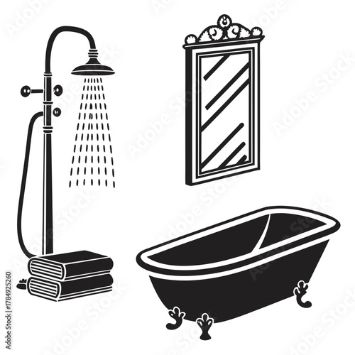 Bathroom interior with bathtub, shower and mirror