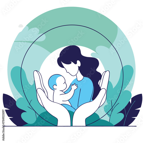 Mother and Baby Illustration Care Love Family Support Nurturing Childbirth