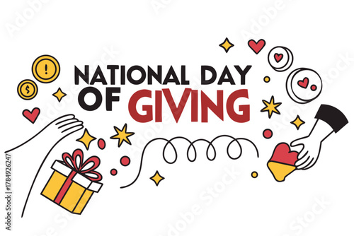 National Day of Giving Vector Illustration, Charity and Donation Concept Design, Kindness and Volunteer Graphic Isolated on White Background