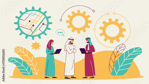 Arabian Team Brainstorming Marketing Ideas Vector Illustration