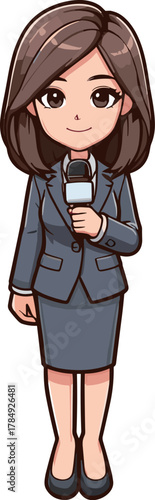 女性レポーターの全身のイラスト