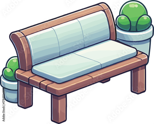 白い座面の木のベンチのイラスト