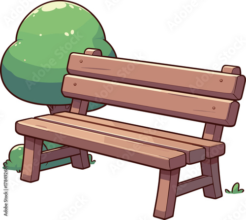自然と木のベンチのイラスト