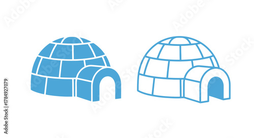 two igloos side by side with blue outlines and white background