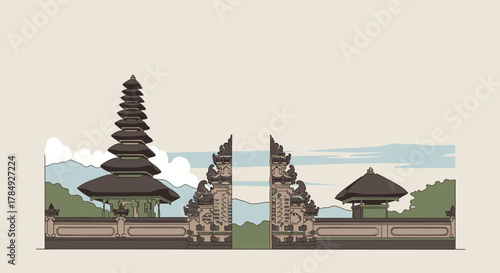 Majestic Balinese Temple Gate A Traditional Architectural Landmark with a Serene Sky Backdrop