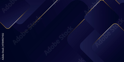 Dark blue gradient abstract background with overlapping geometric design and luxurious and elegant gold line effect. Premium background concept for covers, flyers, banners and cards. VOL. 2