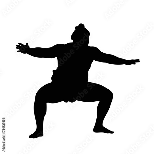 Silhouette of a sumo wrestler against a white background