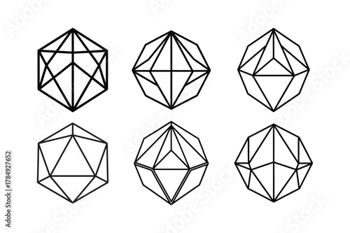 D twenty dice line art icon set Vector illustration