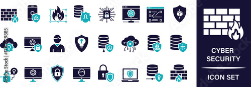 Modern cyber security vector set featuring shields, locks, and digital protection elements in flat and outline styles. Ideal for IT, network safety, data protection, and technology projects.
