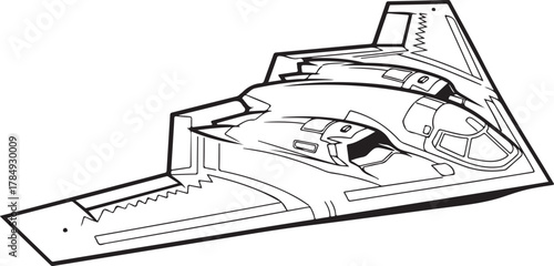 Futuristic Stealth Aircraft Line Art Drawing