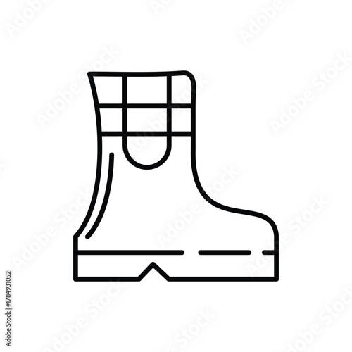 A blackline drawing of a tall rubber boot depicted from the side with a grid pattern at the top
