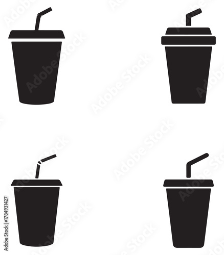 Eco friendly straw free cup icon set with a distinctive silhouette design