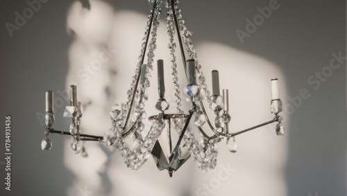 Elegant Crystal Chandelier Illuminating a Room with Soft Light.