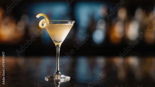 Elegant Cocktail in a Martini Glass with Lemon Twist Garnish.
