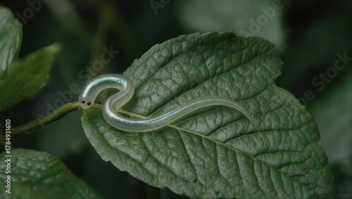 Elegant Green Vine Snake Resting on a Leaf in Nature.