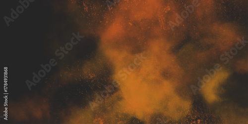 Brown texture. Orange powder explosion on black background. grunge and grainy abstract Flying through stormy brown clouds .