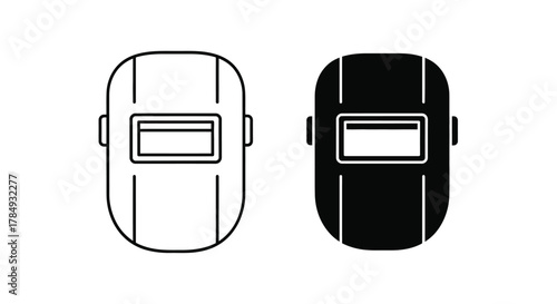 Two welding masks, one white and one black, side by side, showing the front view.