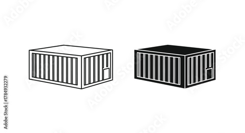 Two container illustrations, one in black and white and one in solid black.
