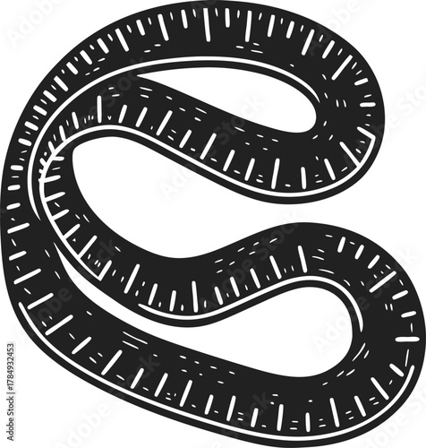 Curved flexible measuring tape isolated on white tailoring, sewing, craft, length measurement tool, hand drawn illustration