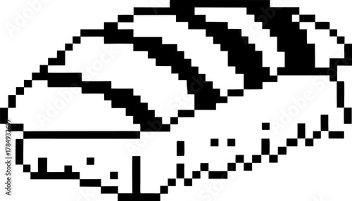Pixel art sushi illustration with striped topping and rice base japanese cuisine minimal digital retro food icon