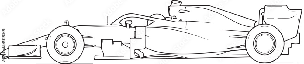 Fototapeta premium Outline Drawing of a Modern High-Performance Racing Car in Side View