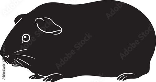 Black silhouette illustration of a domestic guinea pig pet isolated on white