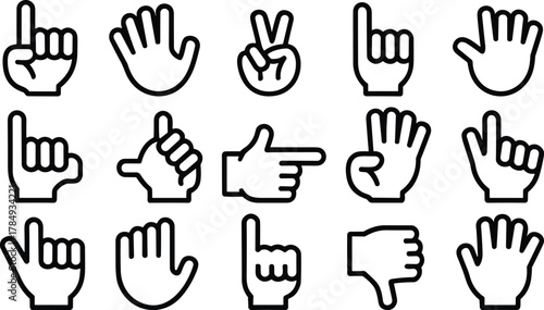 Yoga icons collection illustrating various hand gestures and finger positions for meditation, fitness, and wellness practices like stretching