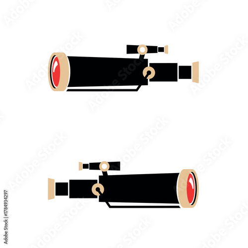 Illustrated telescope with crosshairs and red lens for navigation and observation