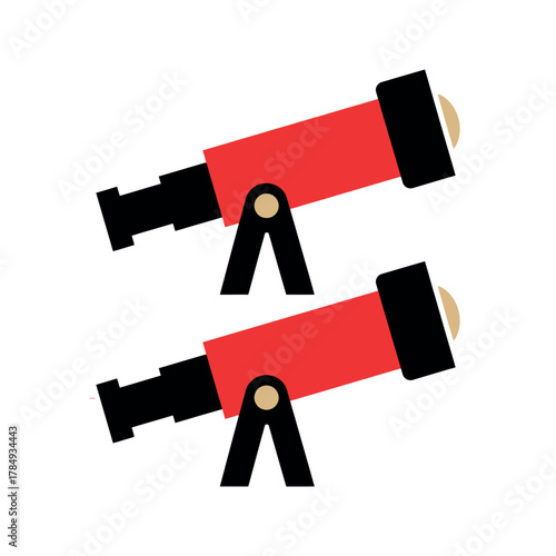 Two Red Telescopes Vector Illustration for Astronomical Stargazing and Space Exploration
