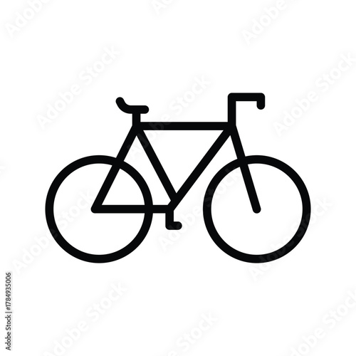 A simple black outline of a bicycle on a white background