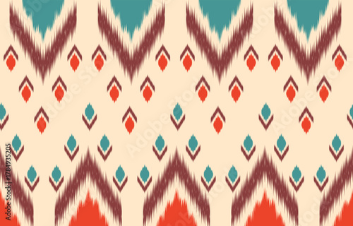 Ethnic abstract ikat art. Aztec ornament print. geometric ethnic pattern seamless  color oriental.  Design for background ,curtain, carpet, wallpaper, clothing, wrapping, Batik, vector illustration.