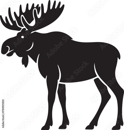 Silhouette Moose in profile: A striking black and white silhouette of a majestic moose. it conveys power and natural splendor. 