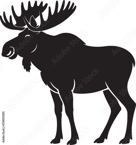 Majestic Moose Silhouette: A striking silhouette of a moose stands proud, its imposing antlers and strong form creating a captivating artistic representation.