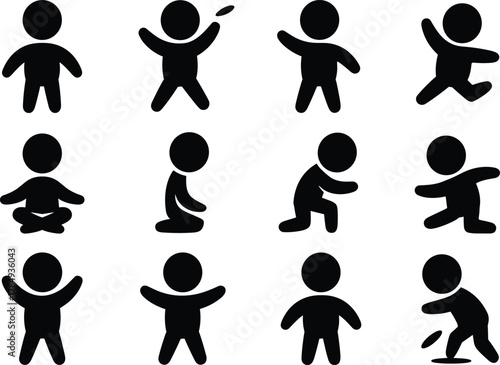 Yoga icons vector set with people in various fitness poses and meditation posture for wellness and stretching exercises