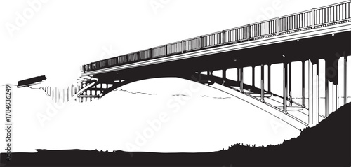 Monochromatic Graphic Illustration of a Bridge with a Broken Span