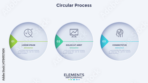 Informative circular process infographic chart for business startup demonstration. Circular infochart with thin line icons. Instructional graphics with 3 steps sequence design for web pages