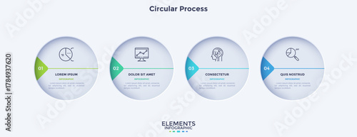 Informative circular process infographic chart for business startup demonstration. Circular infochart with thin line icons. Instructional graphics with 4 steps sequence design for web pages